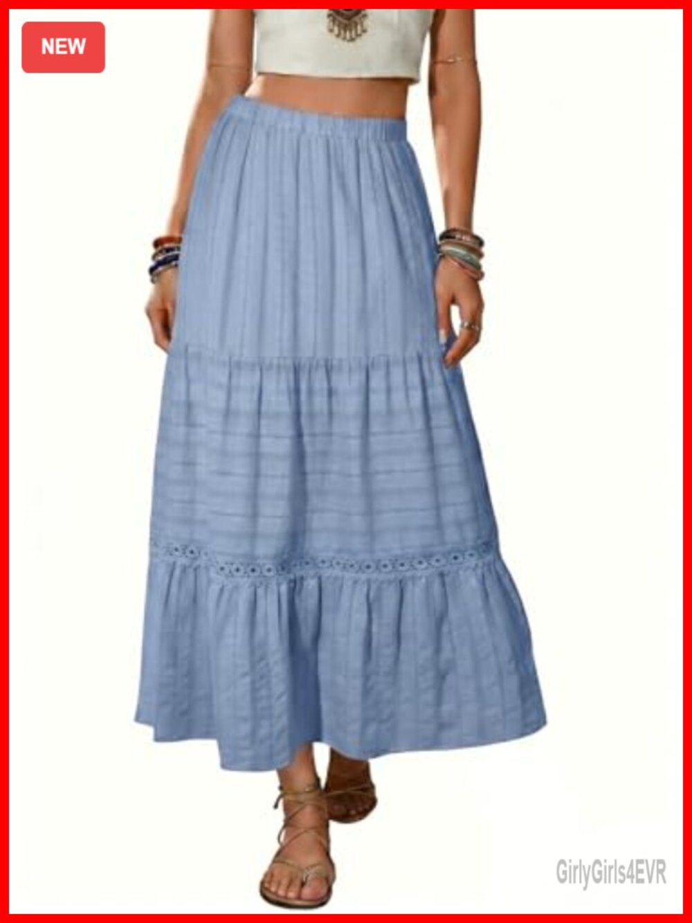 Women's Boho Tiered High Waisted 100% Cotton Long Flowy A-Line Skirt